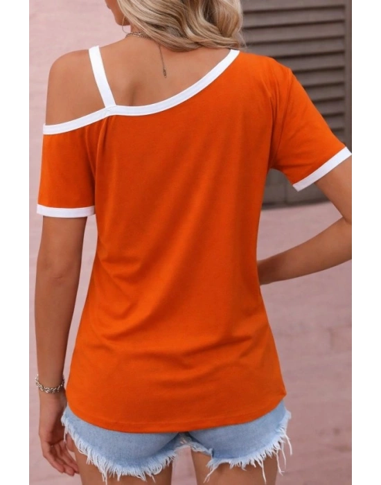 Kadın Kısa Kollu Tek Omuzu Açık Askı Toka Detaylı Viskon Bluz