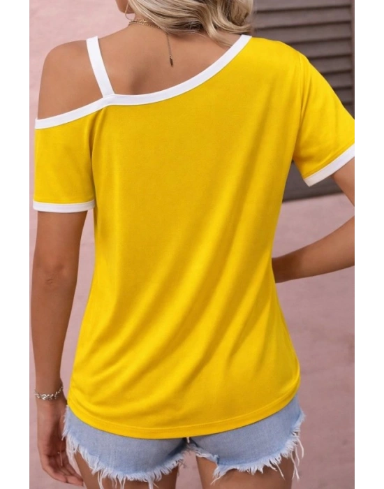 Kadın Kısa Kollu Tek Omuzu Açık Askı Toka Detaylı Viskon Bluz