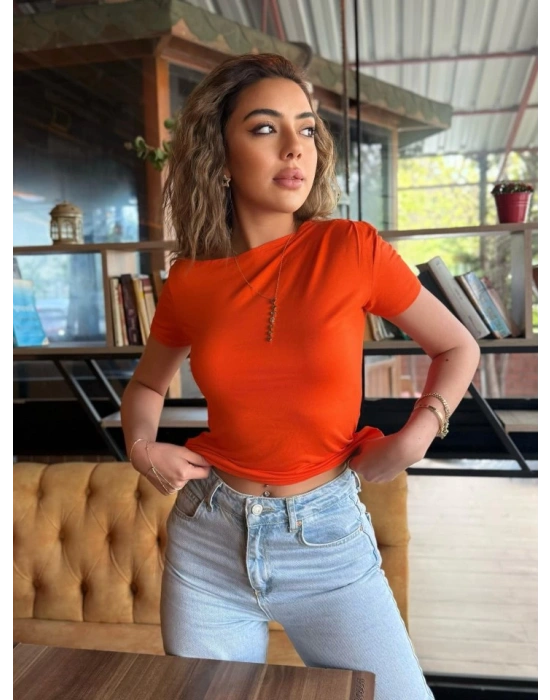 Kadın Kısa Kollu Tek Omuzu Açık Büzgülü Viskon Bluz