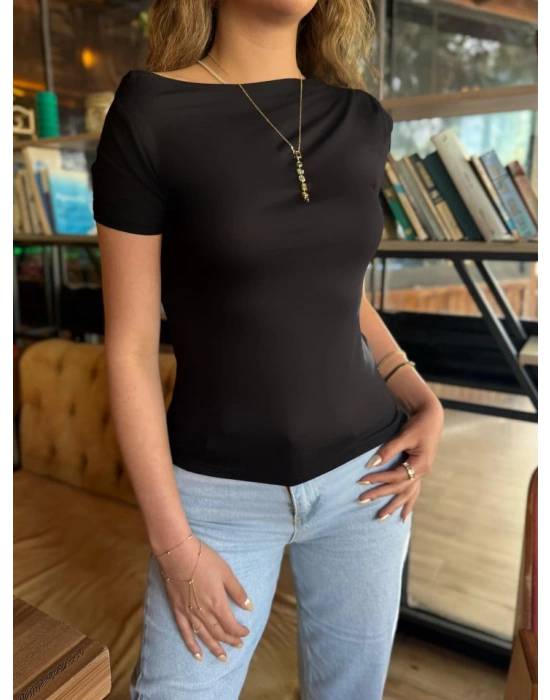 Kadın Kısa Kollu Tek Omuzu Açık Büzgülü Viskon Bluz