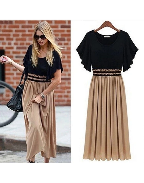 Kadın Kısa Kollu üst Viskon Alt Astarlı şifon Beli Lastikli Elbise