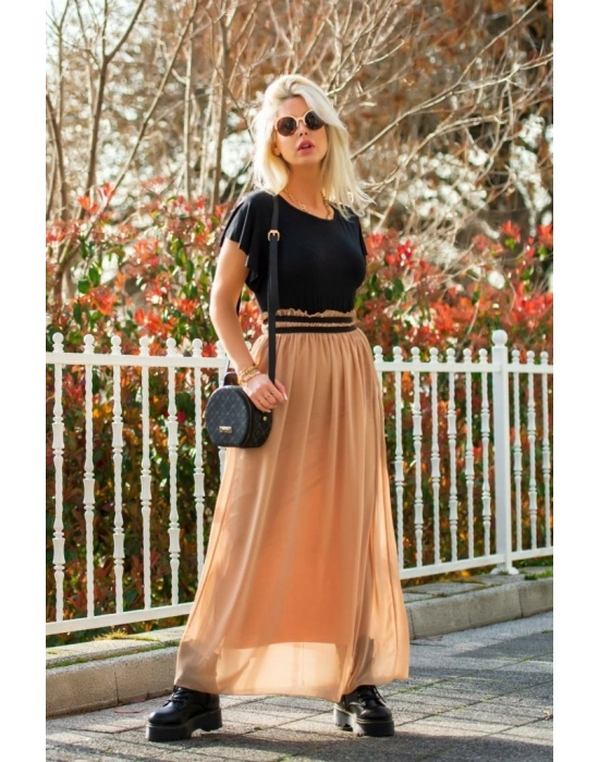 Kadın Kısa Kollu üst Viskon Alt Astarlı şifon Beli Lastikli Elbise