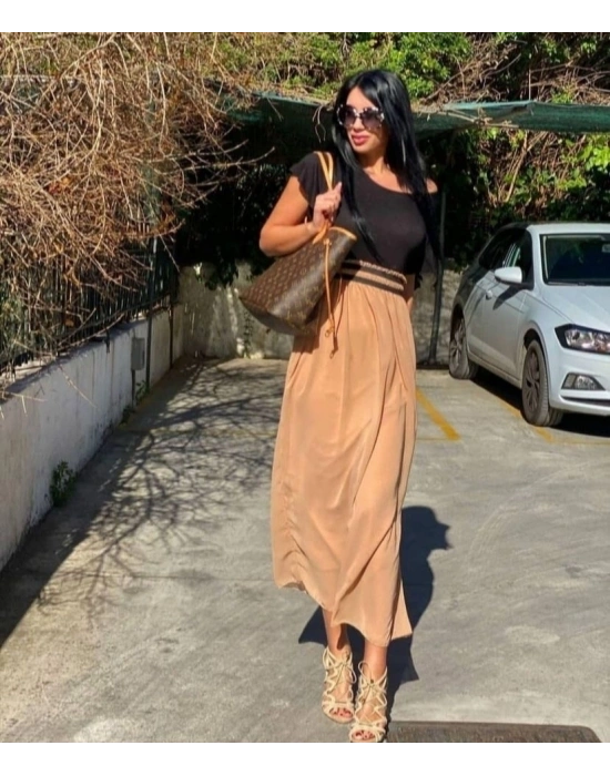 Kadın Kısa Kollu üst Viskon Alt Astarlı şifon Beli Lastikli Elbise