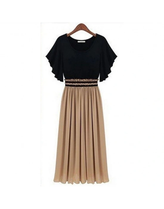 Kadın Kısa Kollu üst Viskon Alt Astarlı şifon Beli Lastikli Elbise