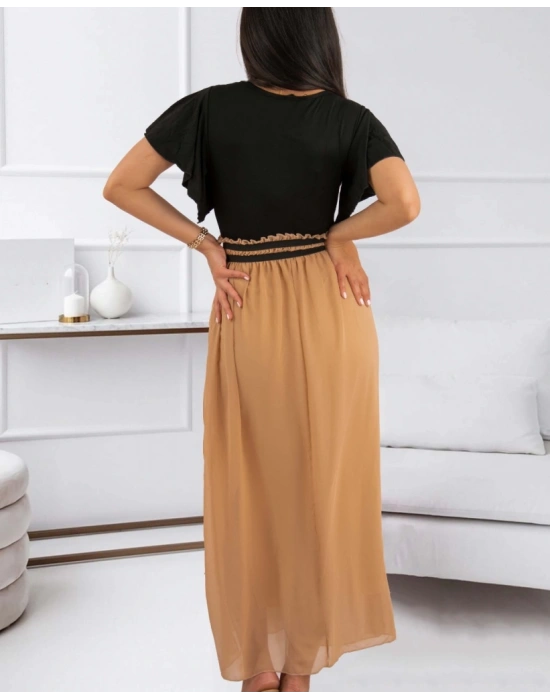 Kadın Kısa Kollu üst Viskon Alt Astarlı şifon Beli Lastikli Elbise