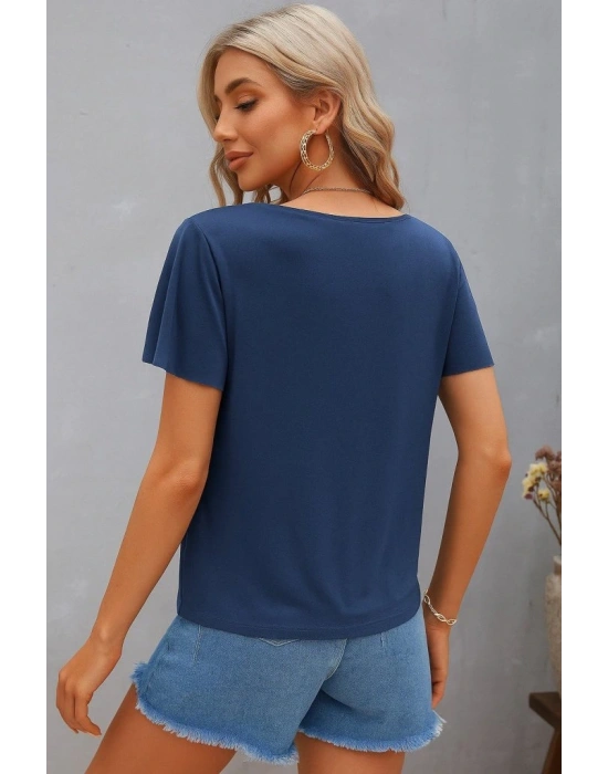 Kadın Kısa Kollu V şerit Yakalı Viskon Bluz