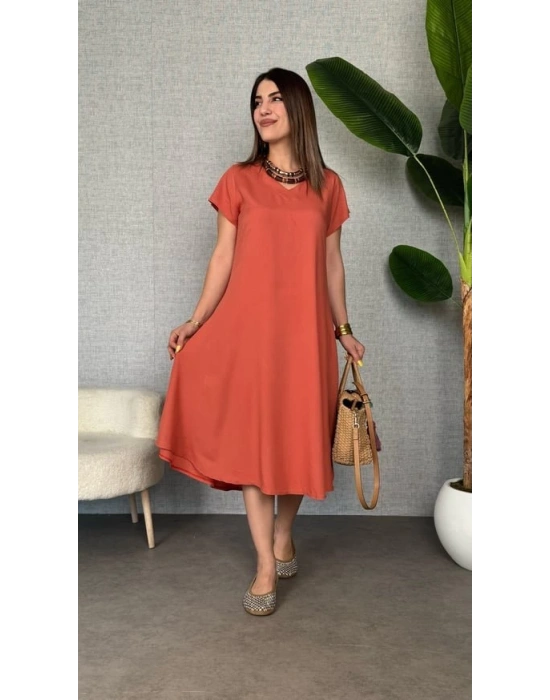 Kadın Kısa Kollu V Yaka alaş Maxi Boy Elbise