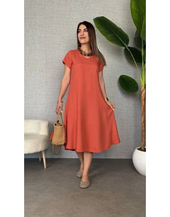 Kadın Kısa Kollu V Yaka alaş Maxi Boy Elbise