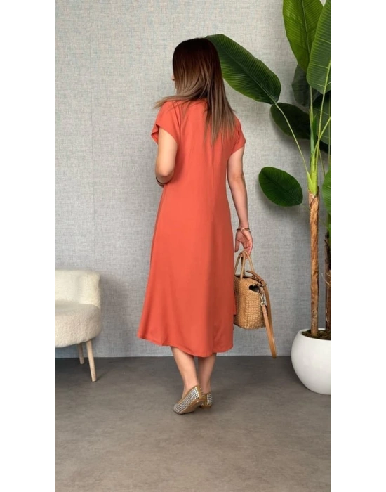 Kadın Kısa Kollu V Yaka alaş Maxi Boy Elbise