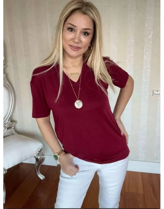 Kadın Kısa Kollu V Yaka Bluz
