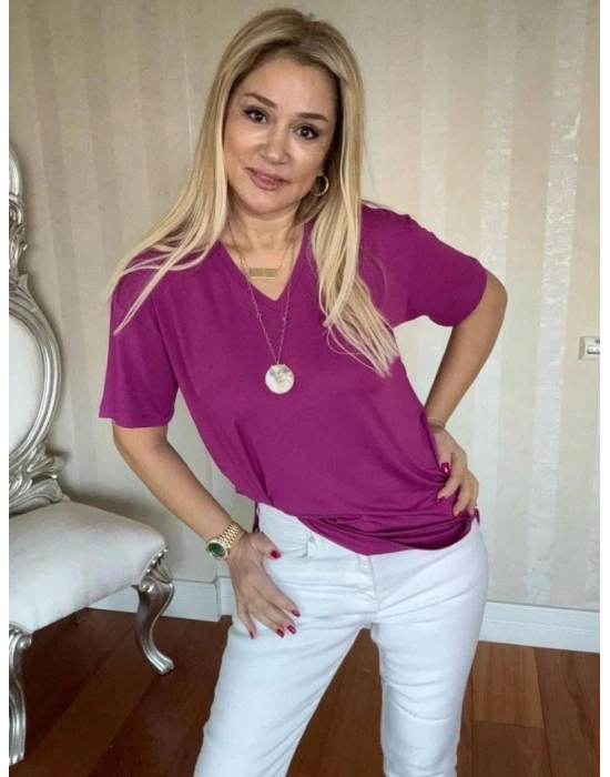 Kadın Kısa Kollu V Yaka Bluz