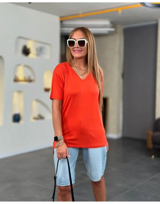 Kadın Kısa Kollu V Yaka Bluz