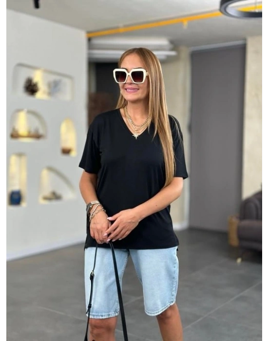 Kadın Kısa Kollu V Yaka Bluz