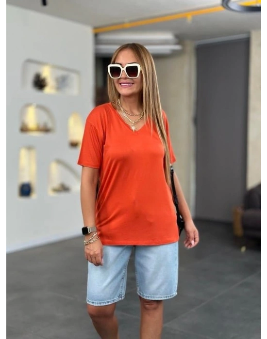 Kadın Kısa Kollu V Yaka Bluz