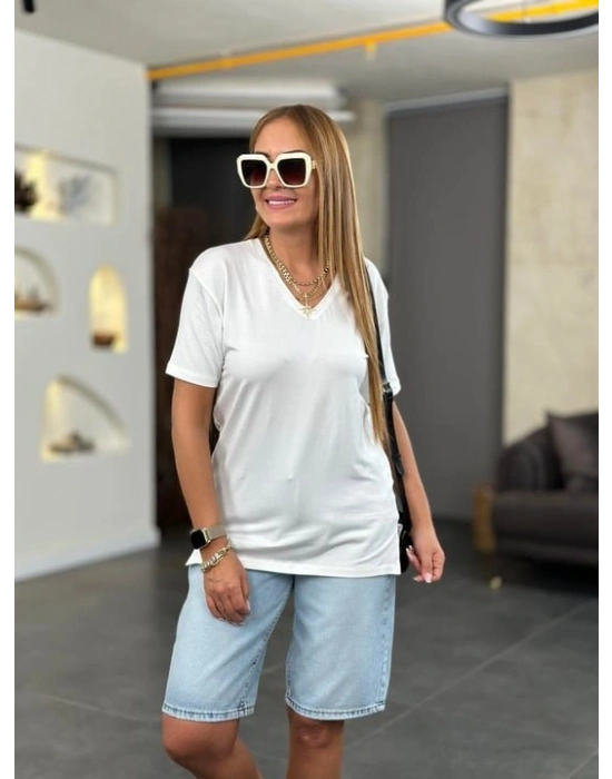 Kadın Kısa Kollu V Yaka Bluz