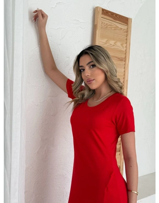 Kadın Kısa Kollu V Yaka Maxi Boy Elbise 124 Cm