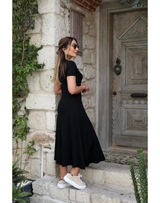 Kadın Kısa Kollu V Yaka Maxi Boy Elbise 124 Cm