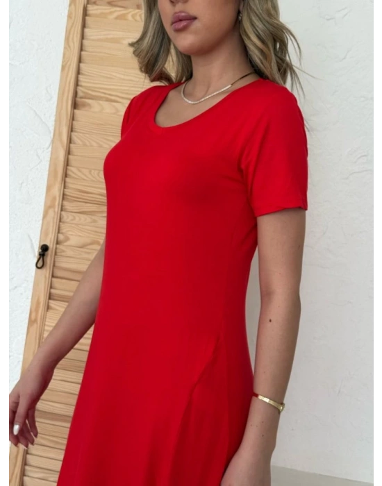 Kadın Kısa Kollu V Yaka Maxi Boy Elbise 124 Cm