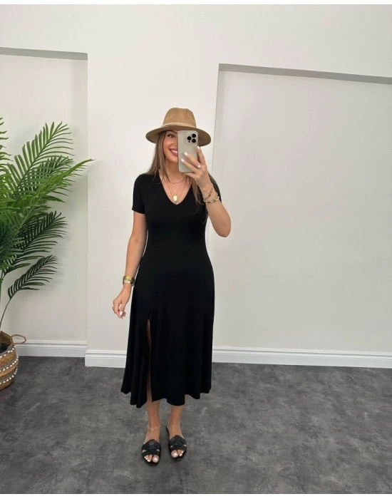 Kadın Kısa Kollu V Yaka Maxi Boy Elbise 124 Cm