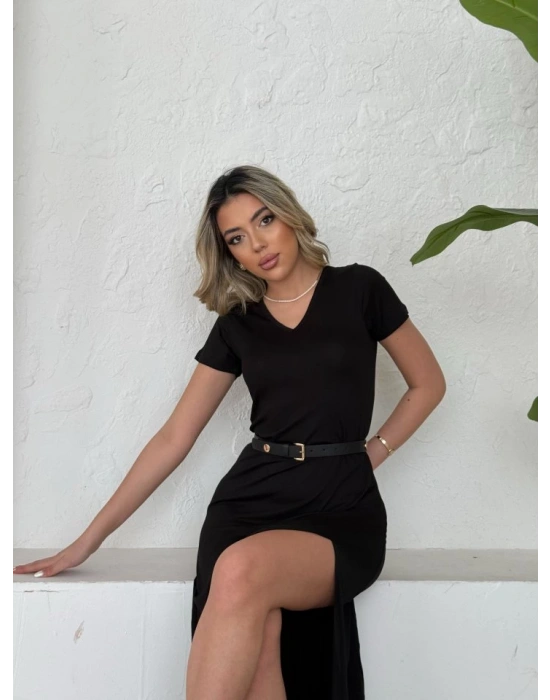 Kadın Kısa Kollu V Yaka Maxi Boy Elbise 124 Cm