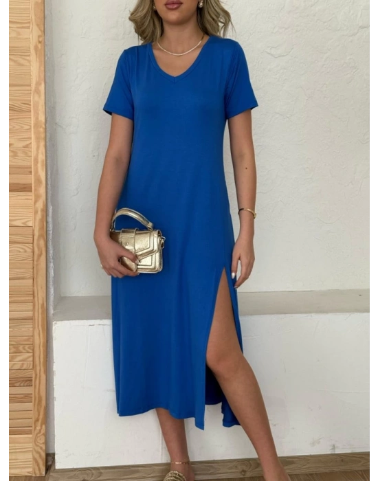 Kadın Kısa Kollu V Yaka Maxi Boy Elbise 124 Cm