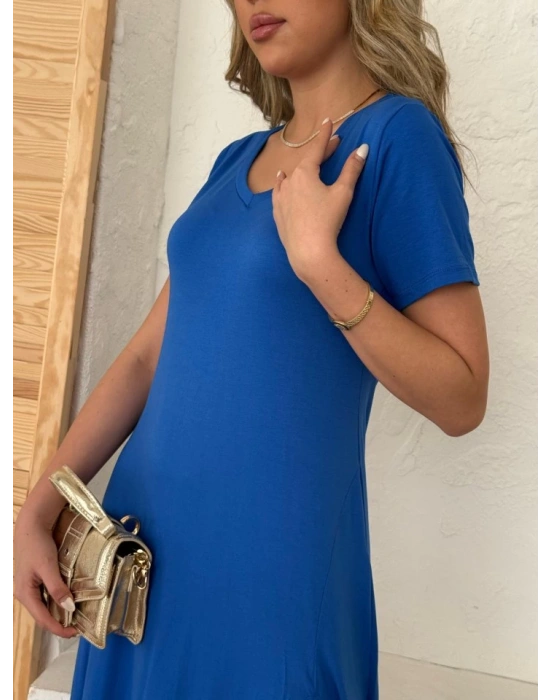 Kadın Kısa Kollu V Yaka Maxi Boy Elbise 124 Cm