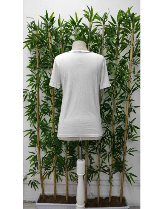 Kadın Kısa Kollu V Yaka şerit Detay Viskon Bluz