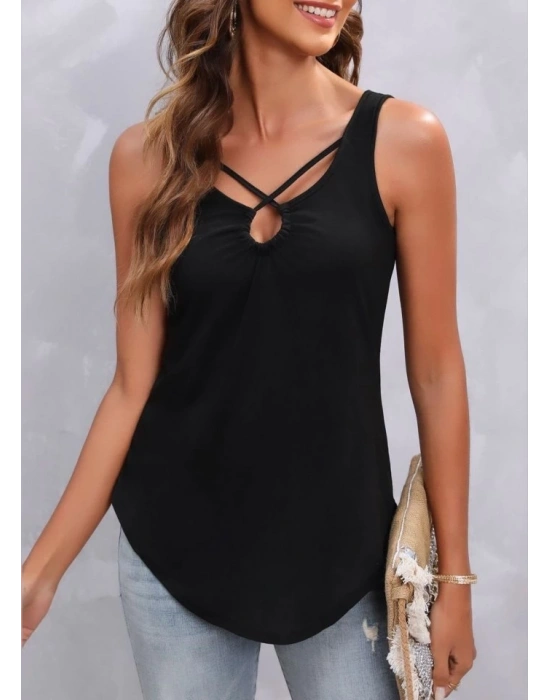 Kadın Kısa Kollu V Yaka şerit Detay Viskon Bluz