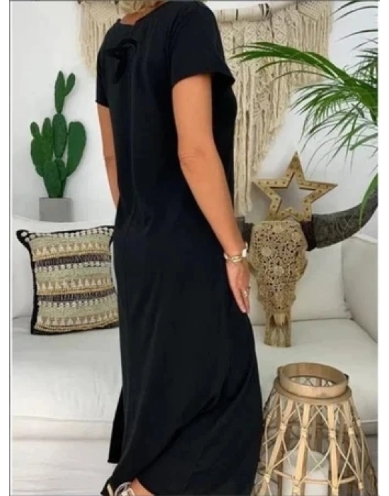 Kadın Kısa Kollu V Yaka Süprem Tam Boy Elbise
