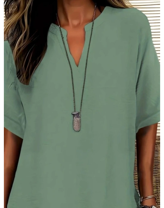 Kadın Kısa Kollu V Yakalı Aerobin Bluz