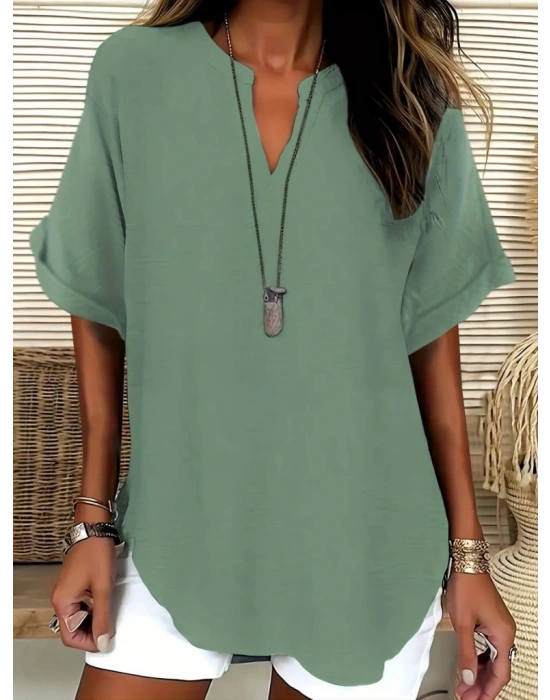 Kadın Kısa Kollu V Yakalı Aerobin Bluz