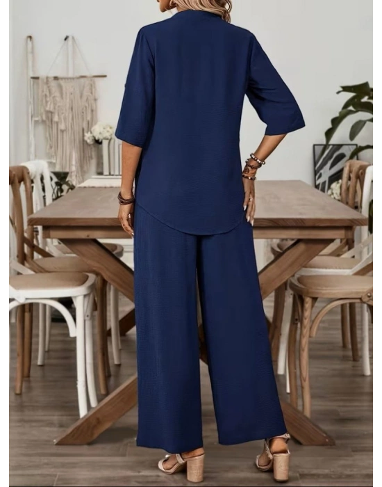 Kadın Kısa Kollu V Yakalı Aerobin Bluz Ve Pantolon Ikili Takım