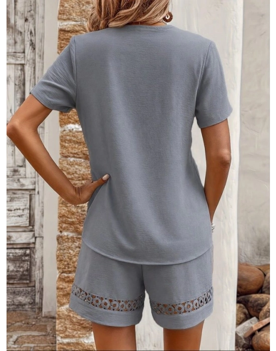 Kadın Kısa Kollu V Yakalı Bluz Ve Short Ikili Takım