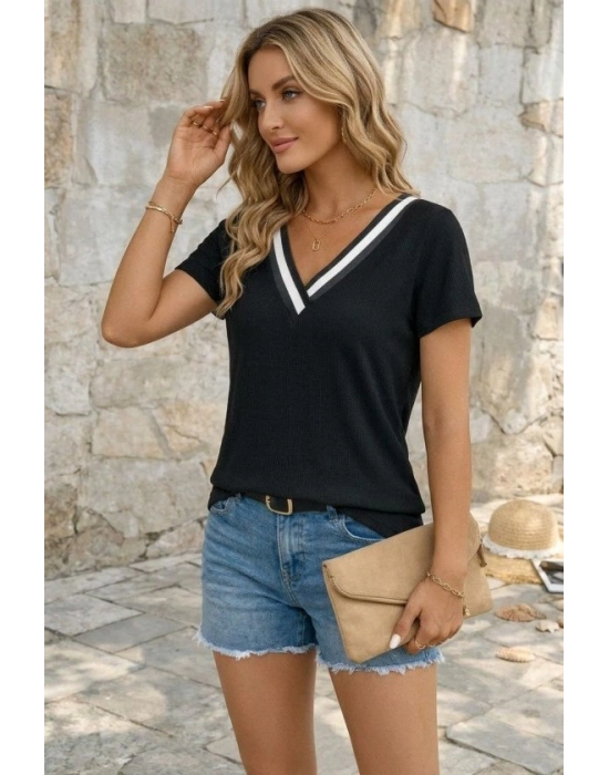 Kadın Kısa Kollu V Yakalı Bürümcük Bluz