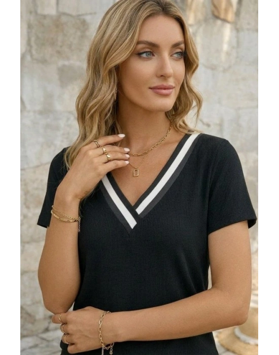 Kadın Kısa Kollu V Yakalı Bürümcük Bluz