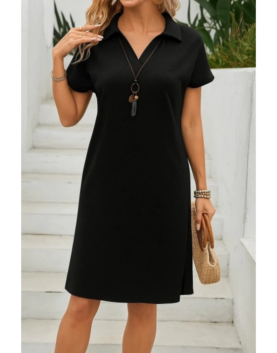 Kadın Kısa Kollu V Yakalı Bürümcük Elbise