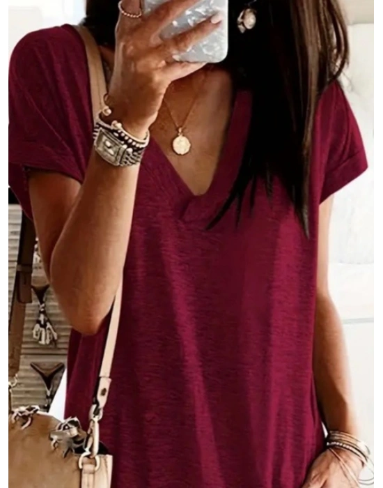 Kadın Kısa Kollu V Yakalı Cepli Kısa Viskon Elbise