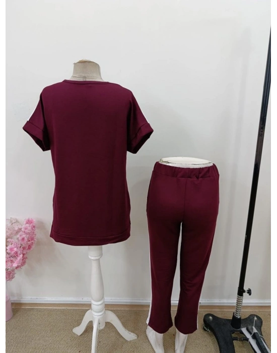 Kadın Kısa Kollu V Yakalı çift Renkli Viskon Iki Iplik Ikili Bluz Ve Pantolon Takım