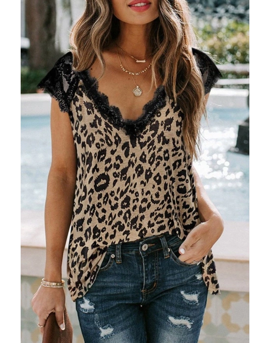 Kadın Kısa Kollu V Yakalı Dantelli Süprem Bluz