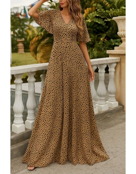 Kadın Kısa Kollu V Yakalı Desenli Süprem Elbise