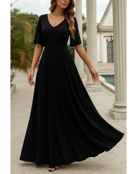 Kadın Kısa Kollu V Yakalı Desenli Süprem Elbise