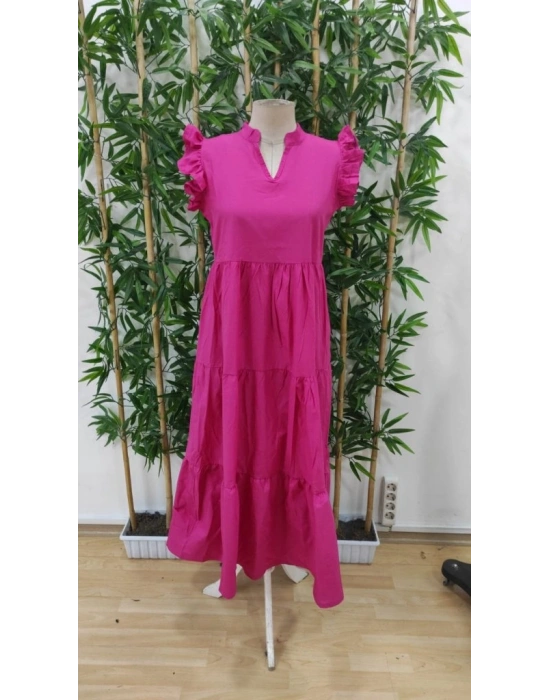 Kadın Kısa Kollu V Yakalı Geniş Kesim Uzun Trikoton Elbise