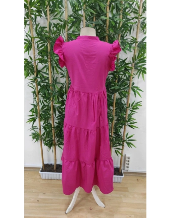 Kadın Kısa Kollu V Yakalı Geniş Kesim Uzun Trikoton Elbise