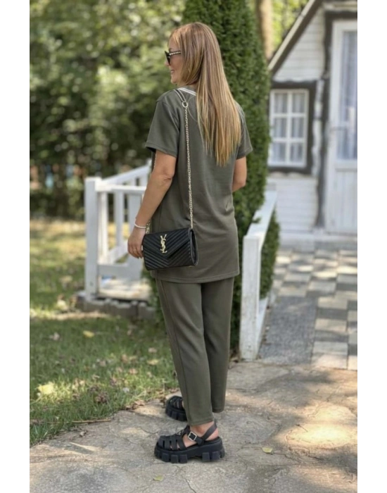 Kadın Kısa Kollu V Yakalı Iki Iplik Bluz Ve Pantolon Ikili Takım