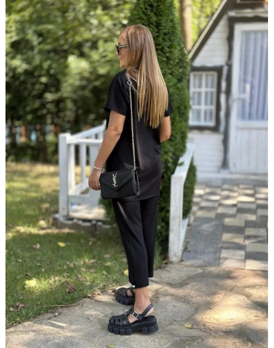 Kadın Kısa Kollu V Yakalı Iki Iplik Bluz Ve Pantolon Ikili Takım