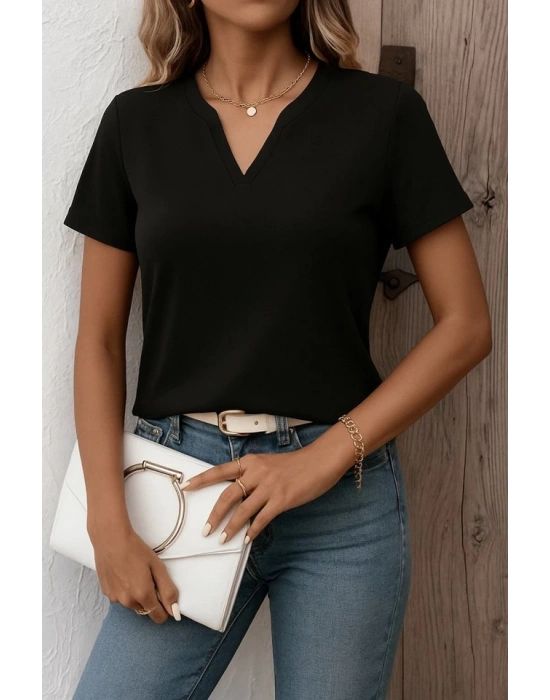 Kadın Kısa Kollu V Yakalı Ithal Krep Elbise