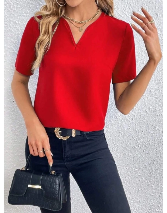 Kadın Kısa Kollu V Yakalı Ithal Krep Elbise