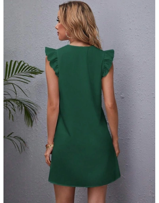 Kadın Kısa Kollu V Yakalı Ithal Krep Elbise