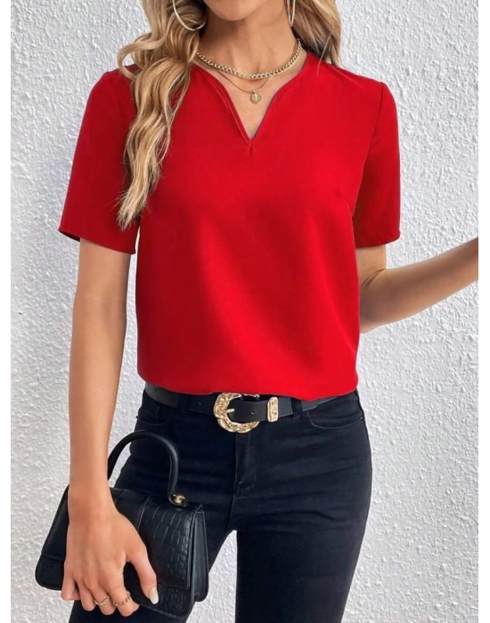 Kadın Kısa Kollu V Yakalı Ithal Krep Elbise