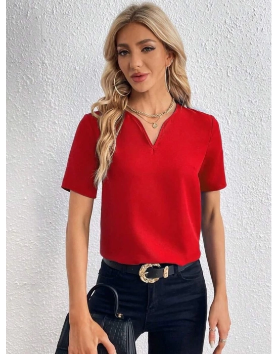 Kadın Kısa Kollu V Yakalı Ithal Krep Elbise